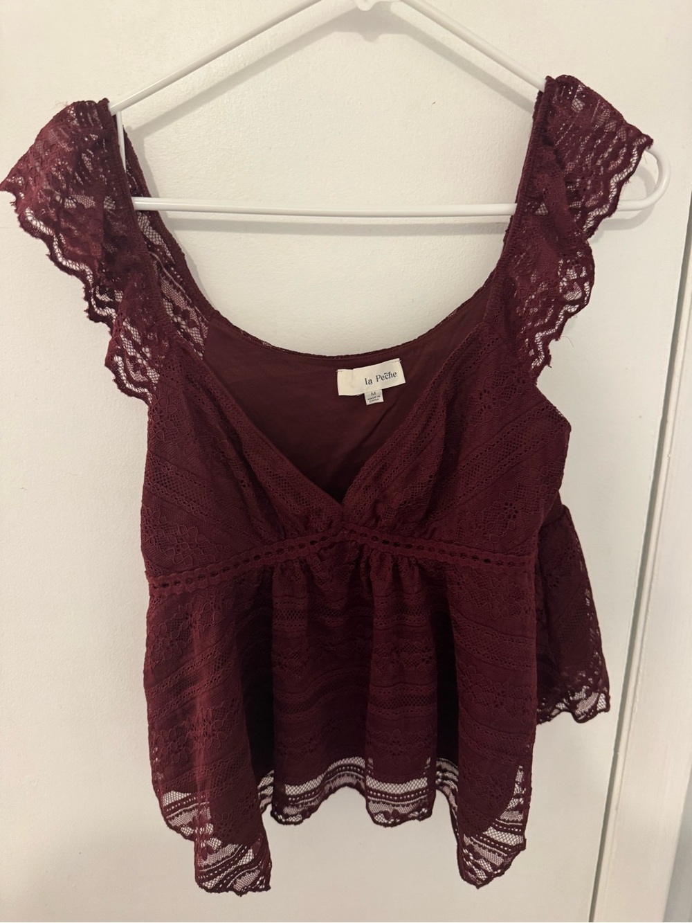 La Petite Burgundy Lace Flutter-Sleeve Camisole